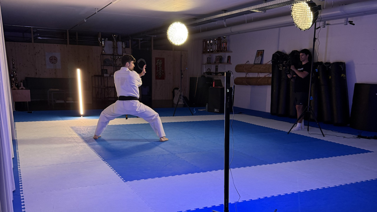The dojoHUB team recording Kyokushin training content with an instructor