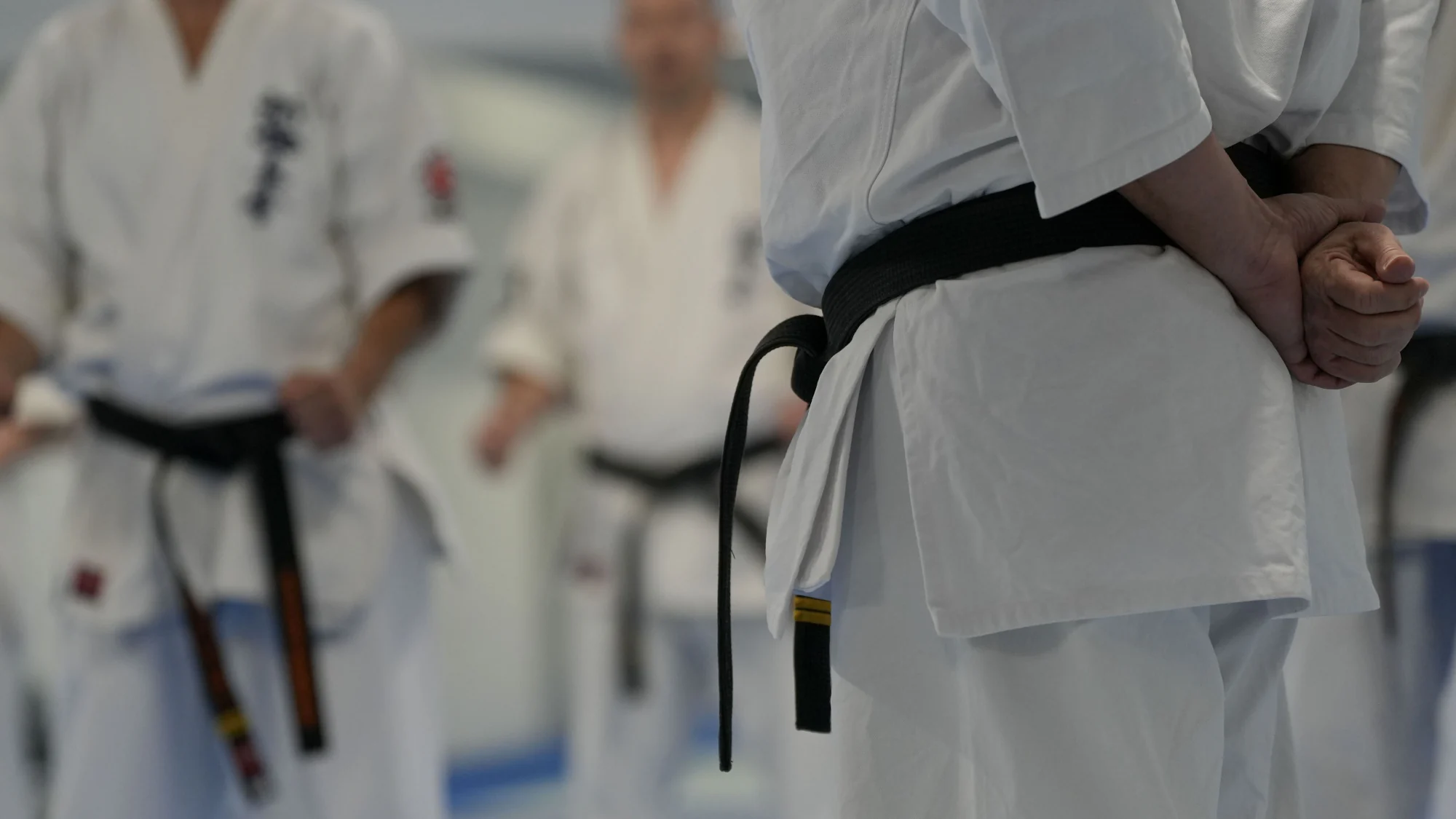 Kyokushin students standing together during dojo training