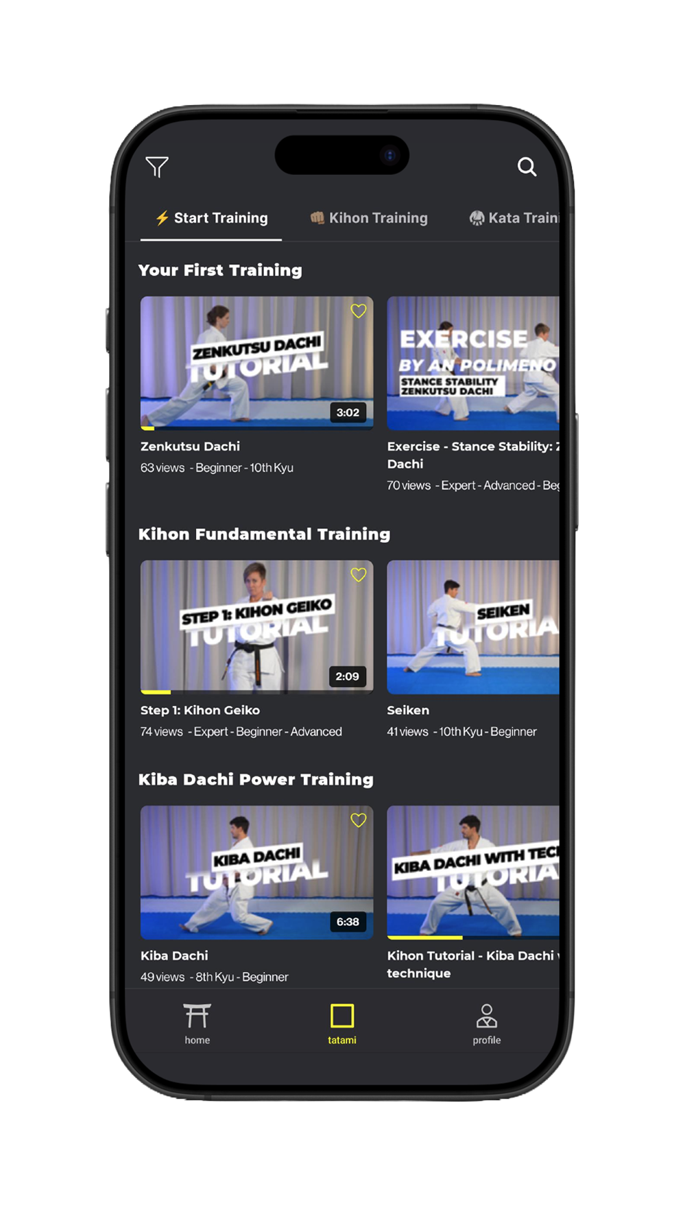 dojoHUB Tatami training screen